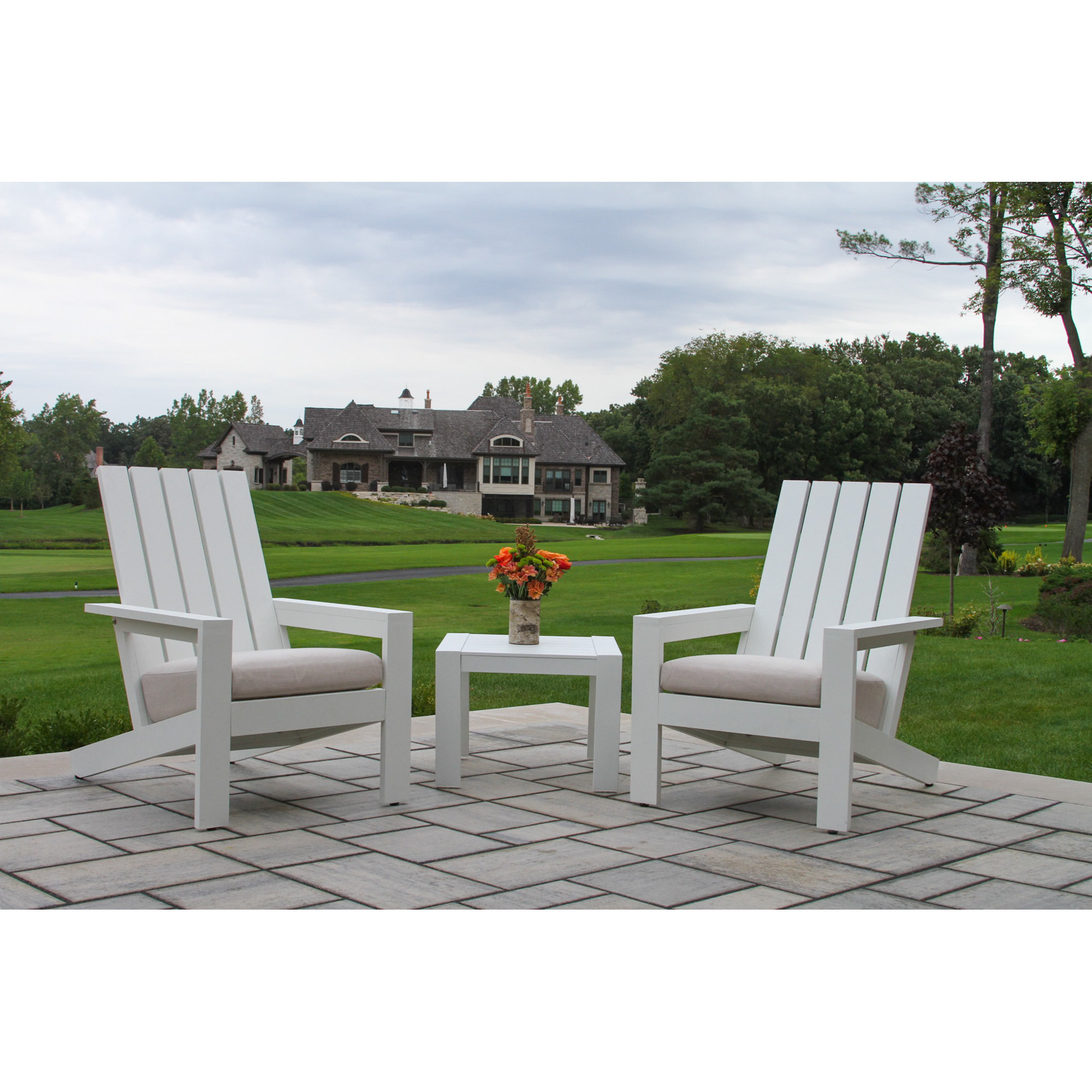 Rhys Aluminum Adirondack with Sunbrella Cushion, White