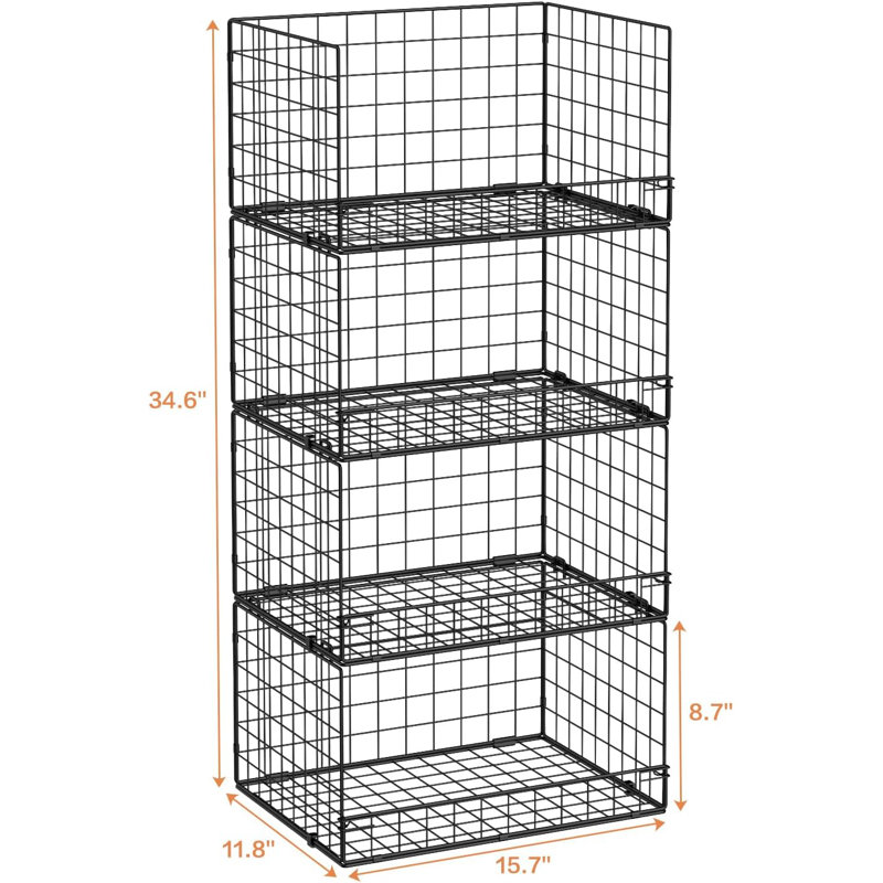 4-tier Stackable Closet Organizer Shelves Black