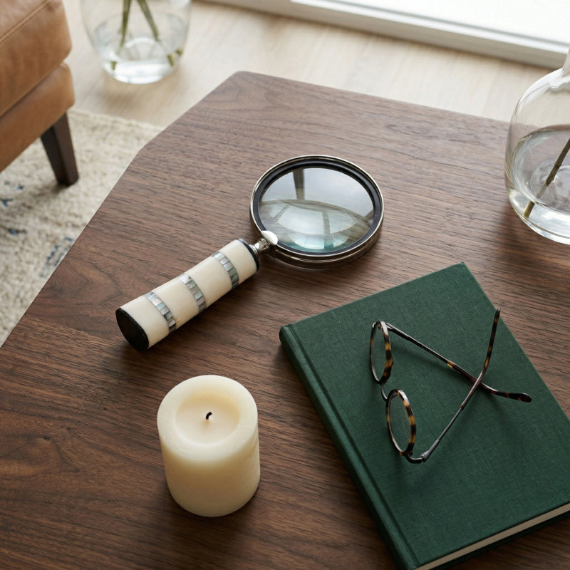 Loupe décorative ronde avec poignée en résine pour la décoration intérieure - Décoration de table moderne pour le salon - 9 po, blanc