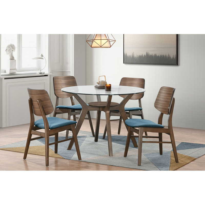 Lyan 5-Piece Wood Round Dining Table Set with Chairs, Green, 29.92" H x  42.01" W x 42.01" D