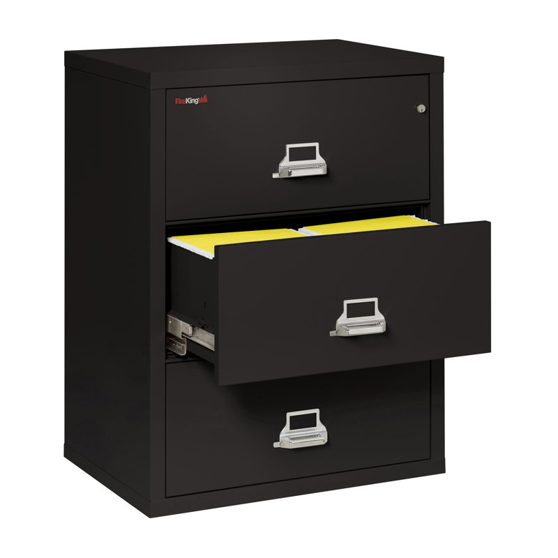 Fireproof 3 - Drawer File Cabinet, Black, Key Lock