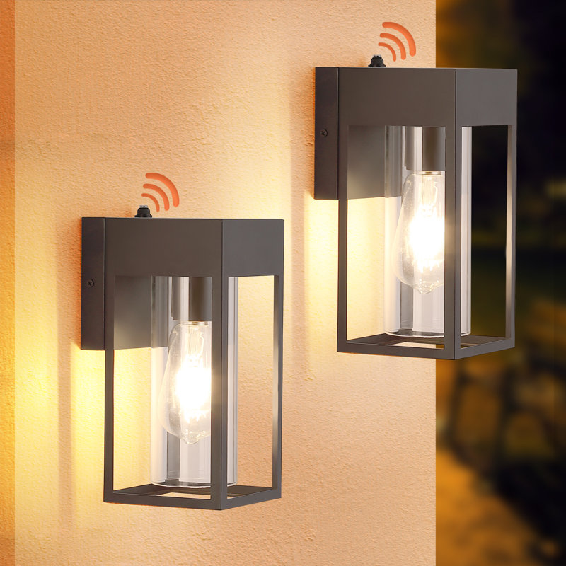 Outdoor Wall Light Dawn To Dusk Wall Sconce Set Of 2, Matte Black