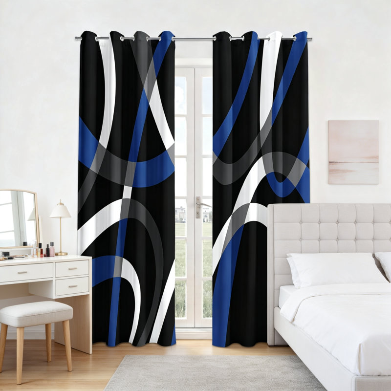 Black Blue Blackout Curtains 52x84 Inch Grommet 2 Panels