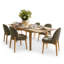 Ensemble de salle à manger extensible en bois naturel avec 6 chaises rembourrées-133872148