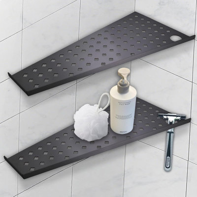 Recessed Corner Shower Shelf 2-Pack, 304 Stainless Steel Rustproof Bathroom Organizer With Razor Slot, No-Screw Installation For Tiled Walls