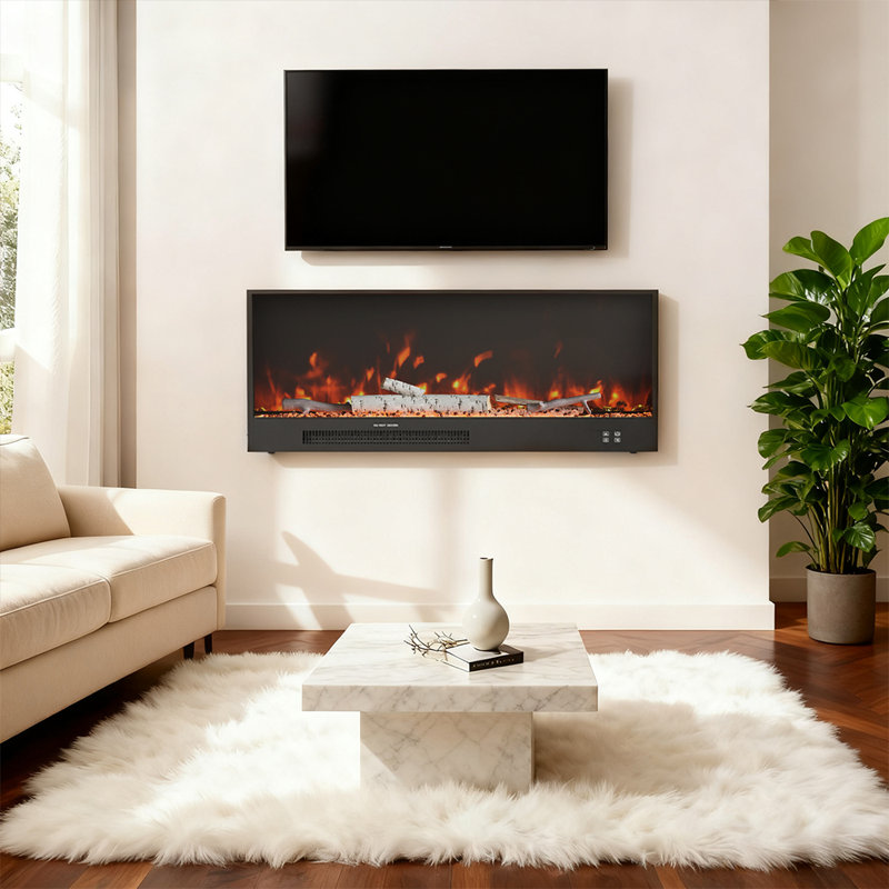 Metro Lane 117.5cm W Black Electric Fireplace with 5120 BTU, 46cm H x 117.5cm W x 18cm D