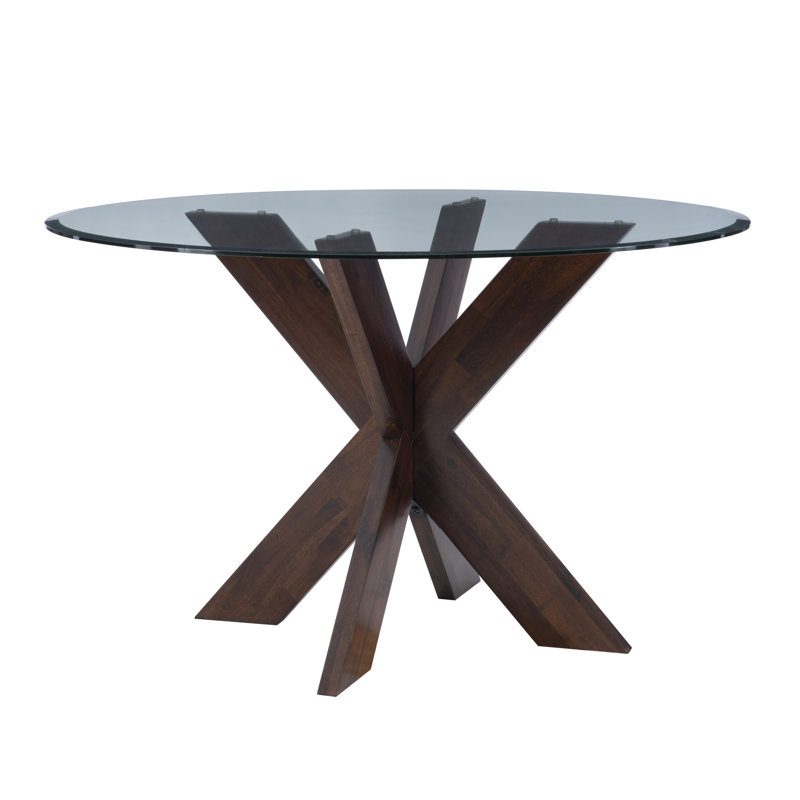 Alejoa 48" Glass Top Solid Wood Base Dining Table, Espresso