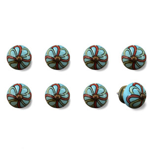 Ensemble de 8 boutons en céramique à motif floral bohémien turquoise (Ensemble de 2)
