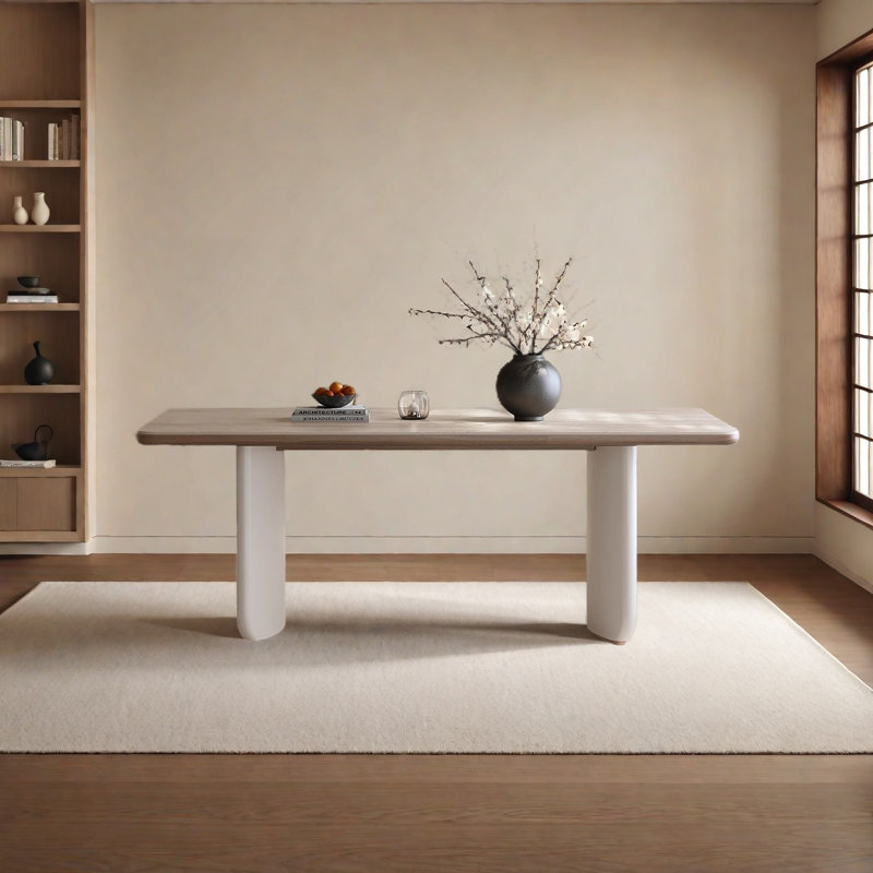Cream-style dining table, solid wood dining table, 29.5"H x 70.8"L x 31.4"W