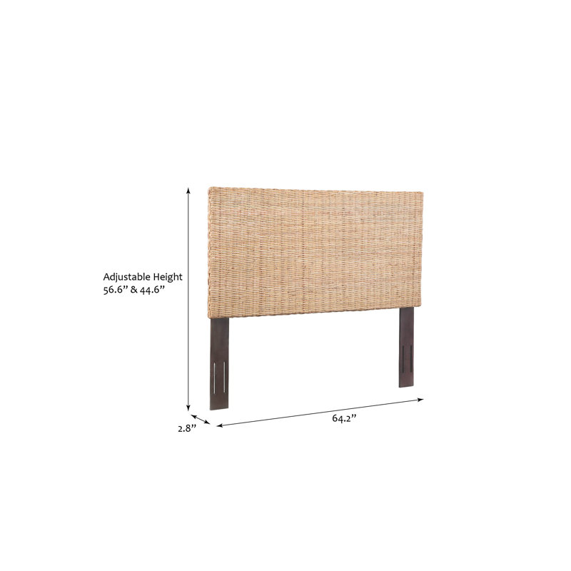 Natural Rattan Adjustable-Height Headboard with Solid Mahogany Wood Frame, Queen