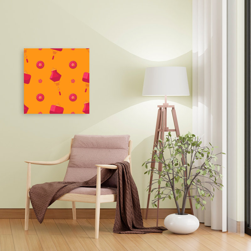 Lucky Red Lanterns Pattern Traditional Flower Spring Wall Art, 24" H x 24" W