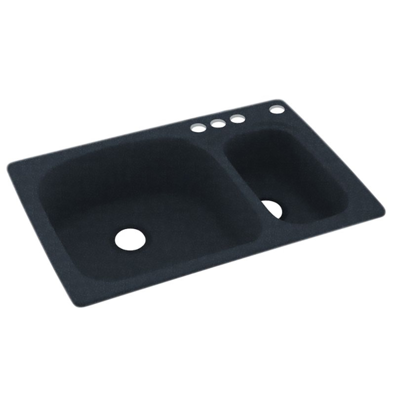 Évier de cuisine à double cuve à montage double L 33 po x l 22 po, 4 trous, Noir galaxie