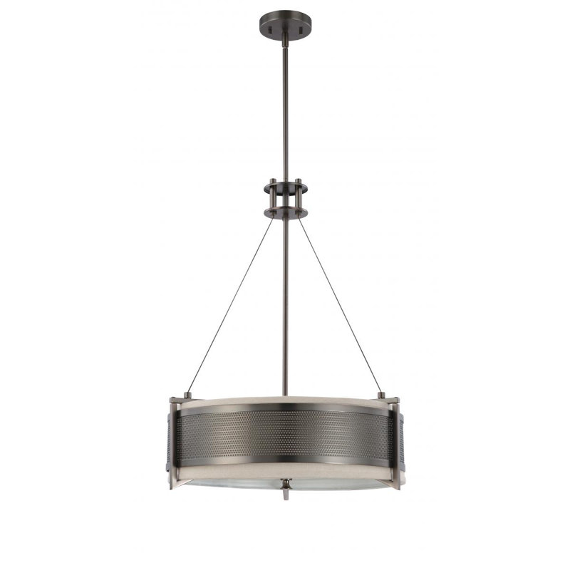 Luminaire suspendu tambour 4 lumières Ferriera, Noisetier bronze, Kaki