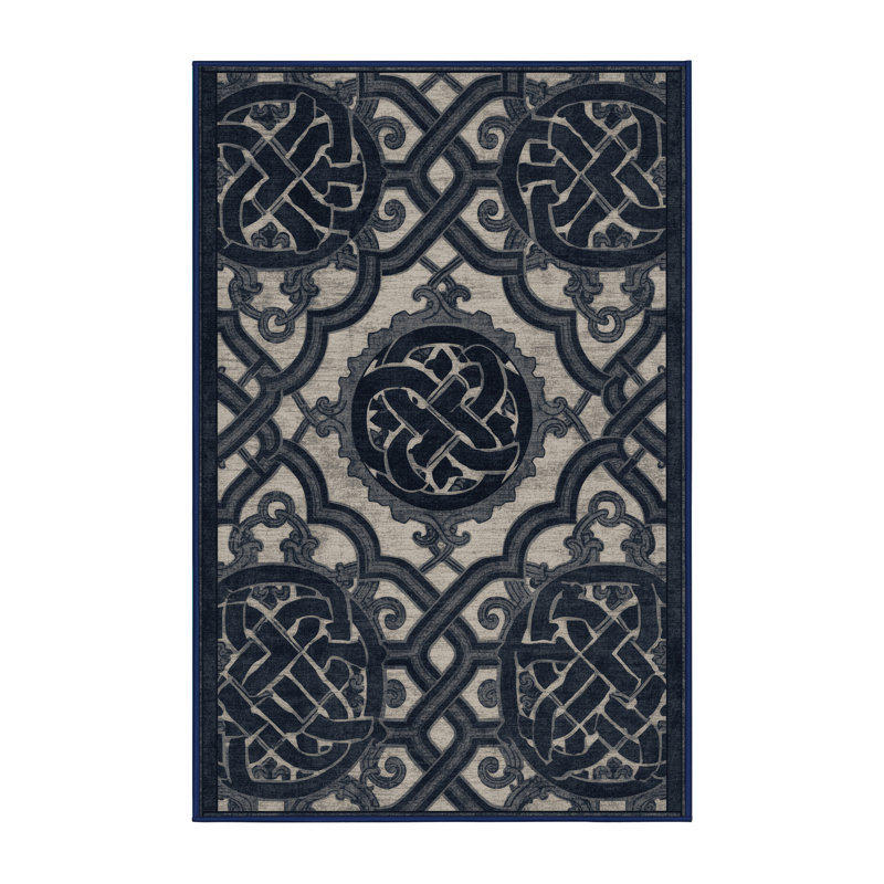 Tapis gris moelleux doux et moelleux à motif de treillis classique Cropsey, 7x10
