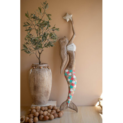CARVED WOODEN MERMAID WALL DÉCOR
