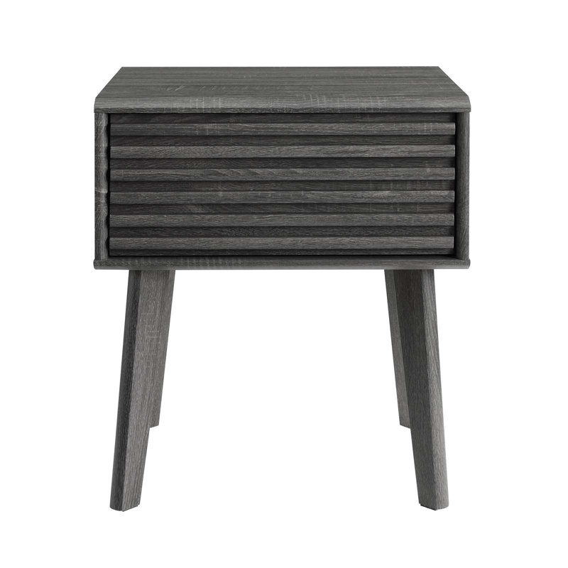 Mid-Century Modern Charcoal Wood Grain End Table with Storage