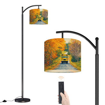 Arc Floor Lamp with Adjustable Lampshade School Bus Autumn Rural Standing Lamp 3 Color Temperatures Dimmable Tall Pole Lamp with Foot Switch for Bedroom