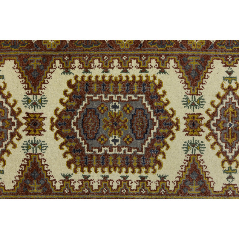 Tapis crème / brun en laine noué à la main, Tapis de couloir 2 pi 8 po x 9 pi 9 po
