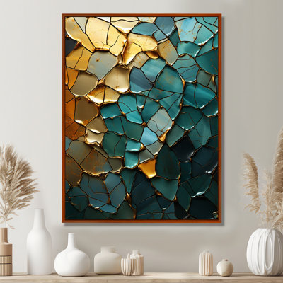 Abstract Teal Gold Crystalline Limestone - Marble Wall Art Decor