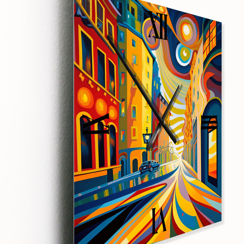 Dynamic Cityscape In Retro Colours II - City Buildings Very Wall Clocks, Extra Large