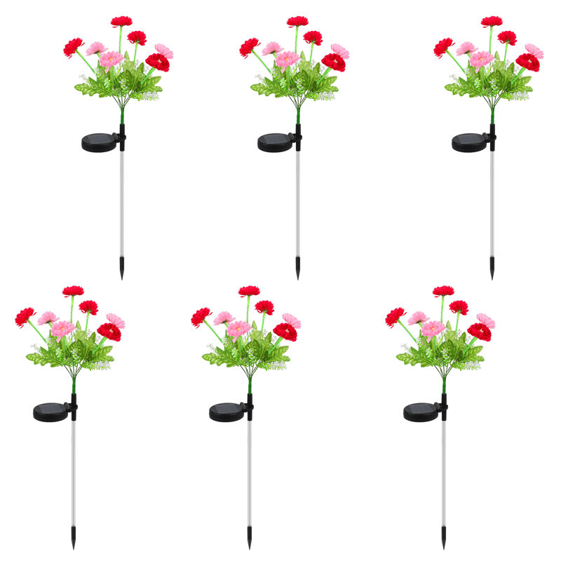 6-Pack 7-Head Snow Chain Flower Solar Lights (Red/Pink Mix)