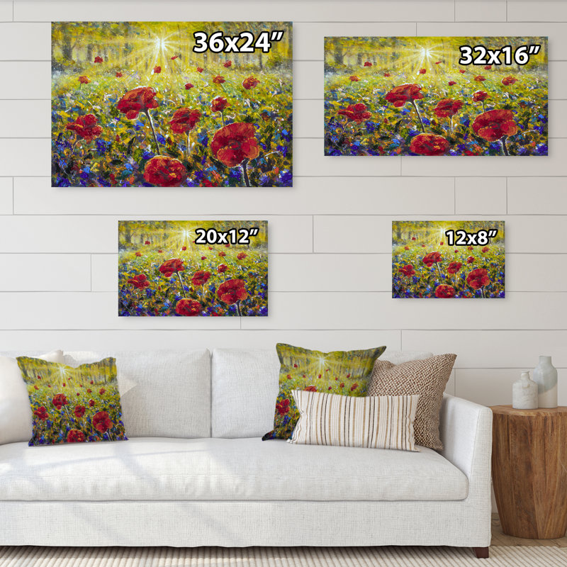 " Flowers Poppies Field ", 8" H x 12" W x 1" D, Wrapped Canvas