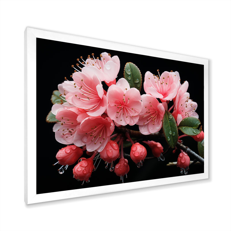 Cascade de fleurs roses suspendues - Fuschia, H 12 po x l 20 po x P 1 po, Cadre de coin blanc fermé