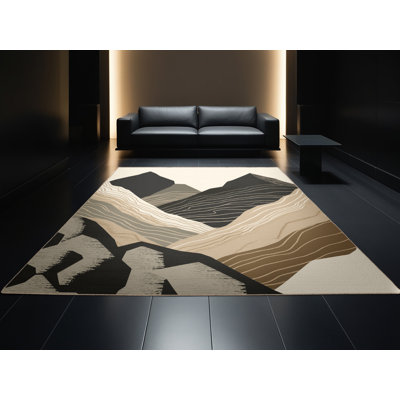 Machine Washable Pegah Modern Rustic Abstract Rug in Brown – Beige Binding