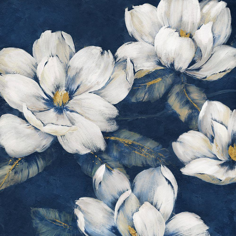 Art sur toile tendue Astoria Grand Nan, titre: Indigo Magnolias, H 15 po x l 15 po