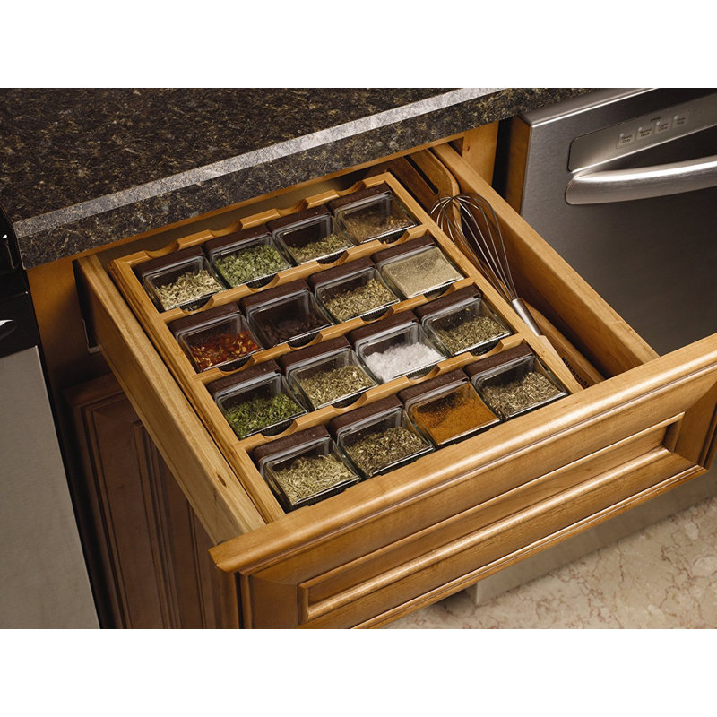Bamboo 3-in-1 Spice Organizer for Countertop, Wall, and Drawer with 16 Spices Included