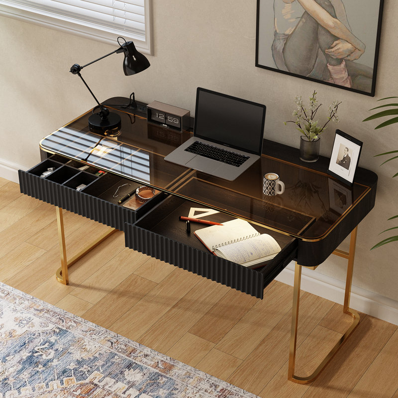 Bureau Winningham, H 29,5 po x l 50 po x P 23 po, Noir et or