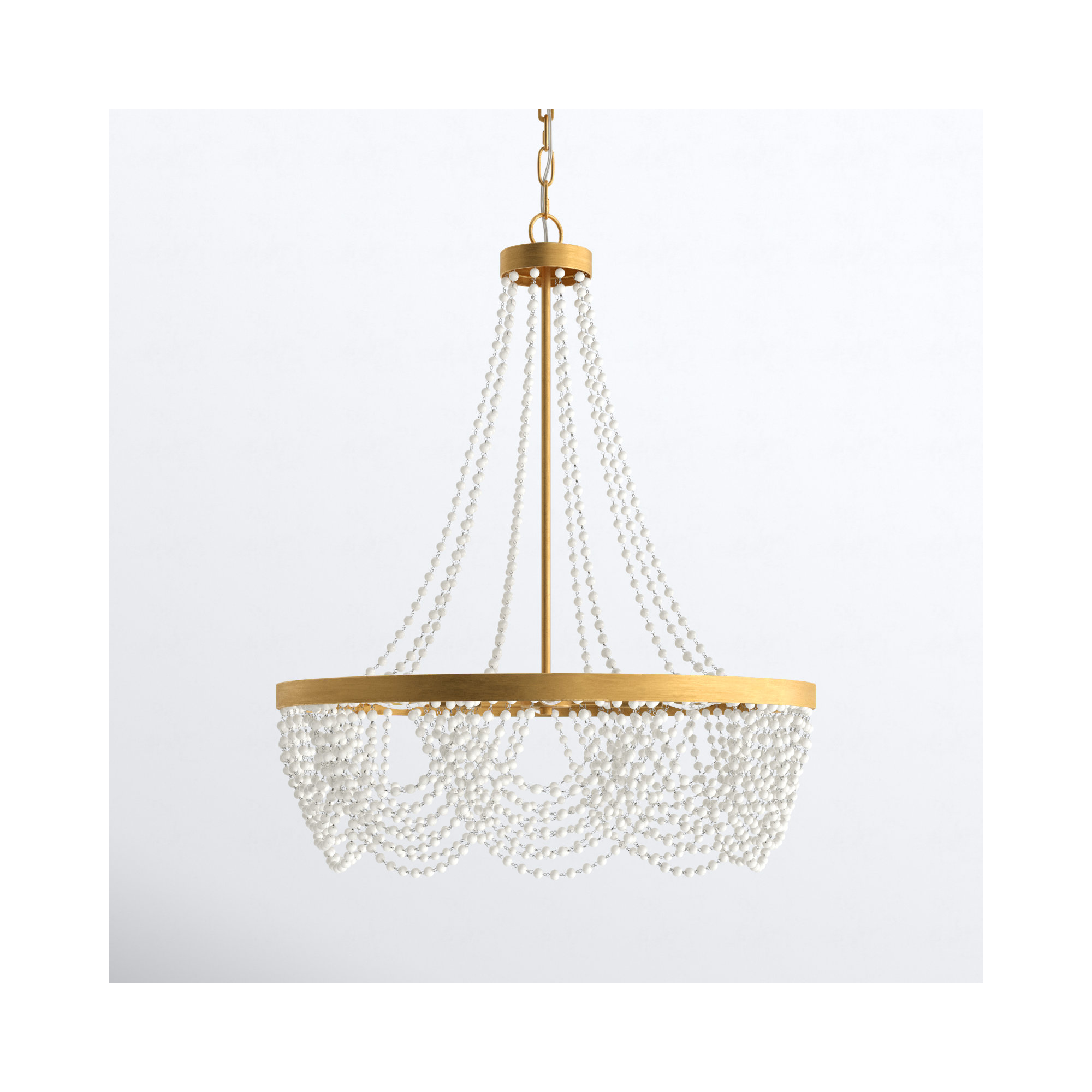 4 - Light Dimmable Empire Chandelier, White Glass Beads