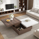 Mohite Modern Square Coffee Table with Rotatable Top, Two Colors Matching and 1 Hidden Storage Space