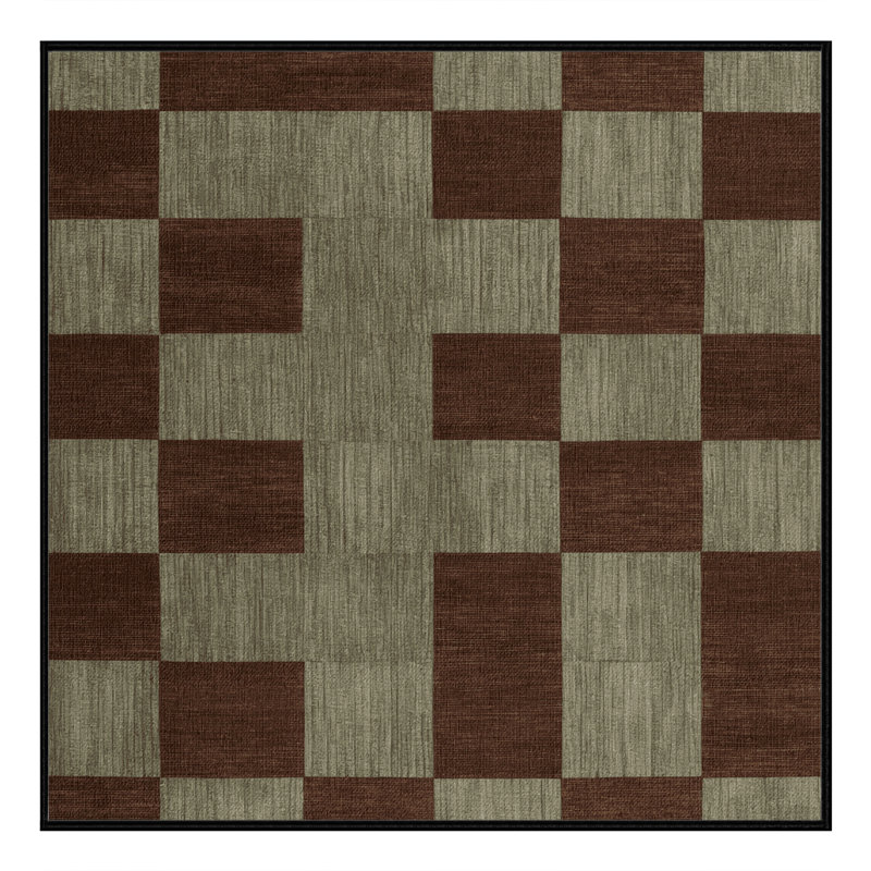 Machine Washable Checkered Brown Area Rug, Square 7'