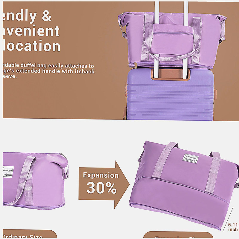 6 Piece Luggage Set, ABS Hard Shell Travel Suitcase with TSA Lock,LIGHT PURPLE