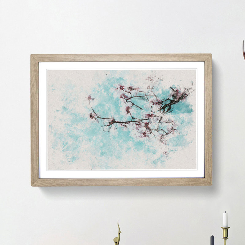 Pale Pink Cherry Blossom Tree - Framed Print, Oak Framed, 62cm H x 87cm W x 2cm D