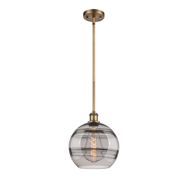 Luminaire suspendu avec tige 1 lumière Ballston Bienes-516-G556, H 11,63 po x l 10 po x P 10 po, Gris fumée clair