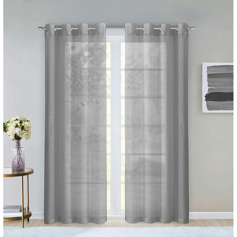Makeira Semi Sheer Curtain Pair, Silver, 2 Panels