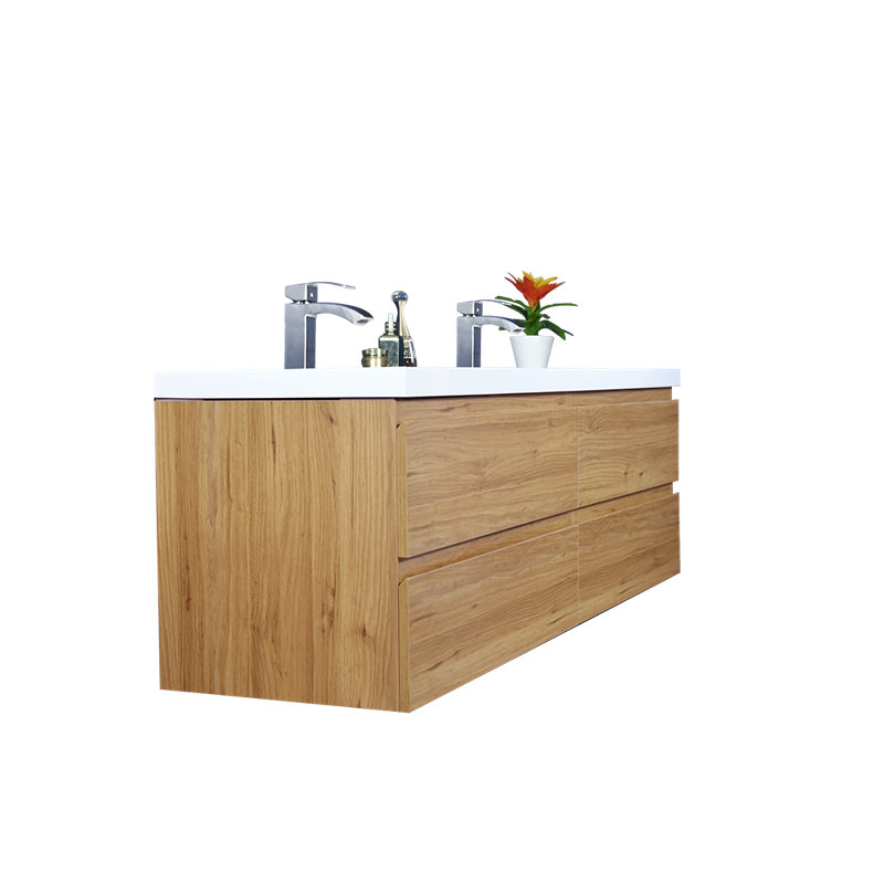 Drason Double Bathroom Vanity with Acrylic Top, Natural Oak