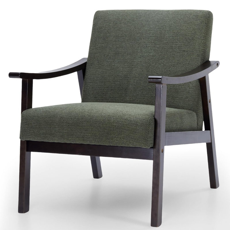 Fauteuil à dossier haut d'inspiration médiévale, revêtement en polyester vert antique avec pieds en bois massif 1 pièce, 1