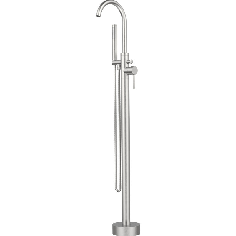 Robinet de baignoire autoportant avec fixation au sol à main - noir mat, métal solide, débit élevé, bec pivotant à 360 degrés, poignée de baignoire rotative pour salle de bain