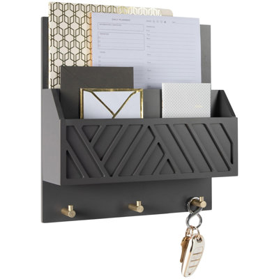 Wall-Mounted Mail and Key Holder,Gray