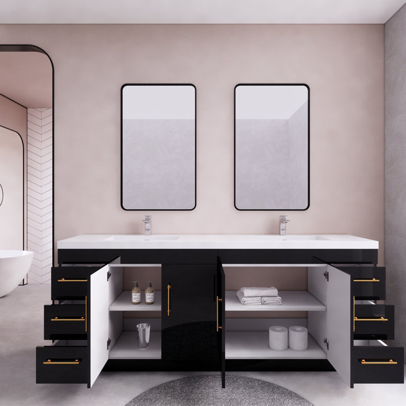 Ensemble de meuble-lavabo double 84 po Irline, Noir lustré