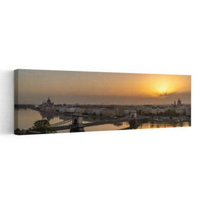 Budapest Golden Hour 1 Piece Wrapped Canvas Panoramic Wall Art