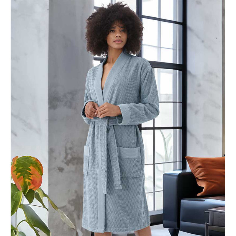 Peignoir 100% coton en ratine avec poches, S, Bleu gris
