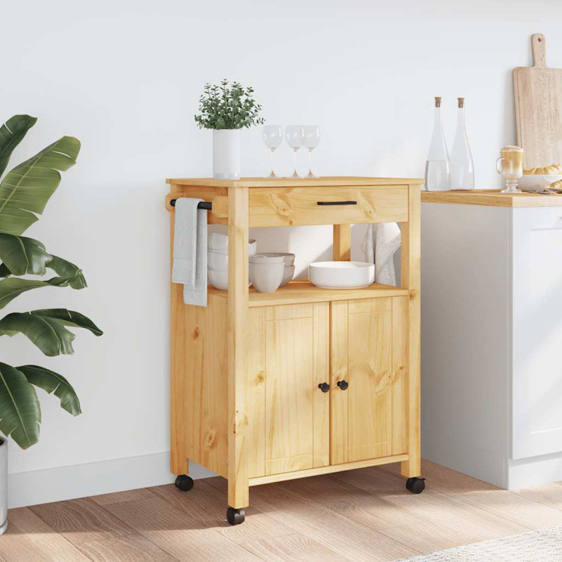 Chariot de cuisine en bois massif vidaXL 23,6 po x 15,7 po x 34,8 po vidaXL, Miel