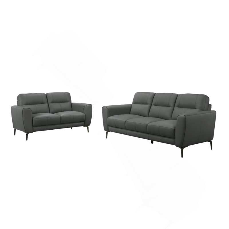 Ensemble de canapé en cuir fleur anthracite gris anthracite 2 pièces Canapé et causeuse, Gris