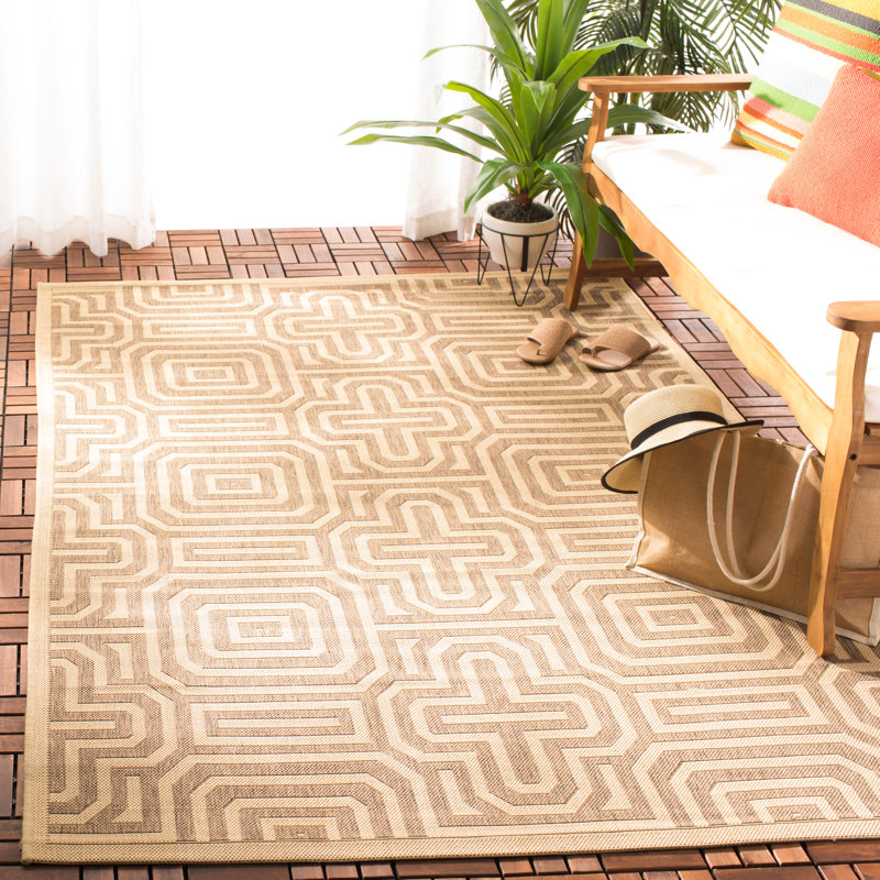 Arneshia Geometric Brown/Natural Indoor / Outdoor Area Rug, Rectangle 5'3" x 7'7"