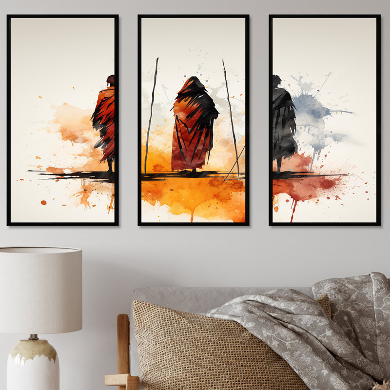 Orange orange, Somali Nomadic Tales I - art mural tribal africain, Cadre flottant noir, H 28 po x l 36 po x P 1 po