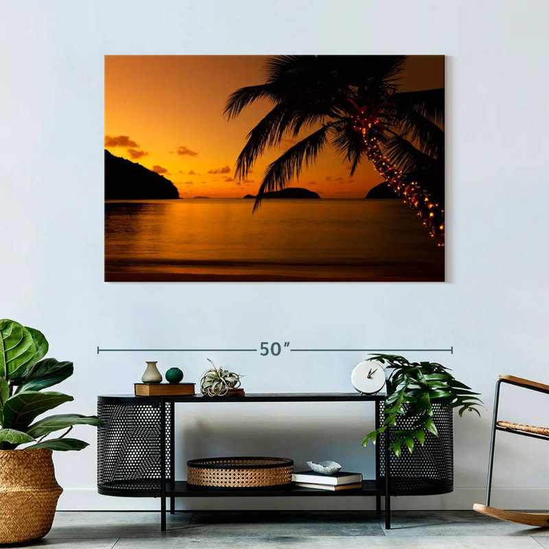 Plage des Caraïbes au coucher du soleil, H 32 po x l 48 po